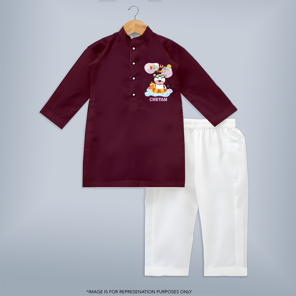 Feel the warmth of summer in our "Summer Time" Customized Kids Kurta set - MAROON - 0 - 6 Months Old (Chest 22", Waist 18", Pant Length 16")