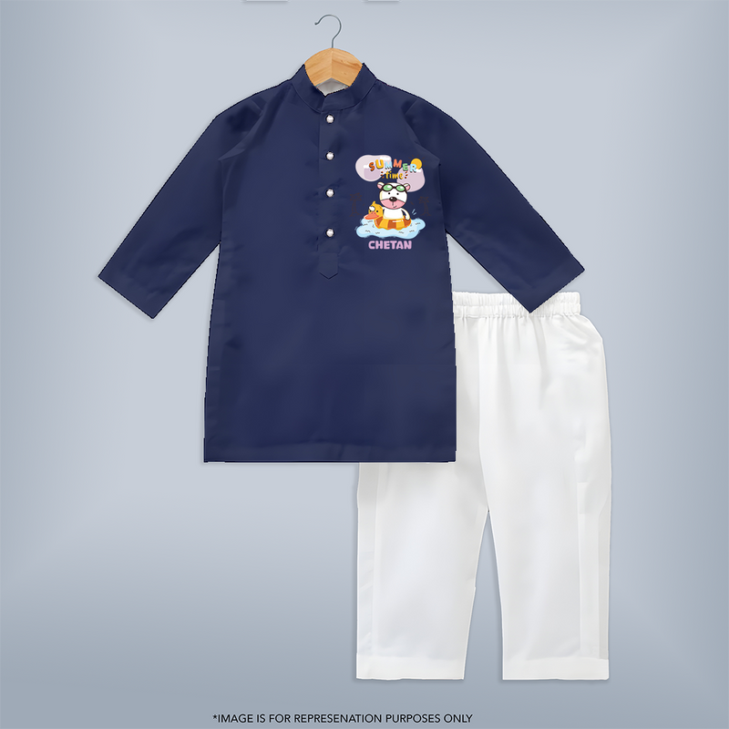 Feel the warmth of summer in our "Summer Time" Customized Kids Kurta set - NAVY BLUE - 0 - 6 Months Old (Chest 22", Waist 18", Pant Length 16")