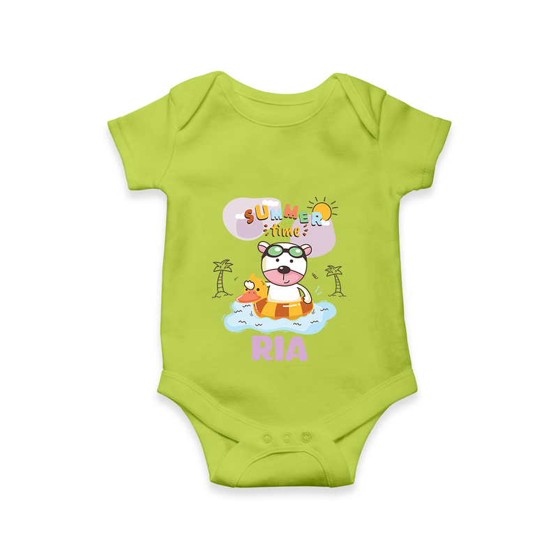 "Feel the warmth of summer in our "Summer Time" Customized Kids Romper" - LIME GREEN - 0 - 3 Months Old (Chest 16")