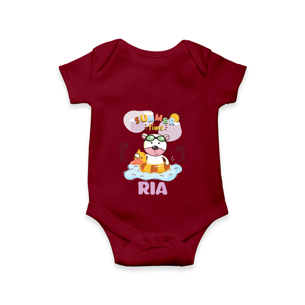 "Feel the warmth of summer in our "Summer Time" Customized Kids Romper" - MAROON - 0 - 3 Months Old (Chest 16")