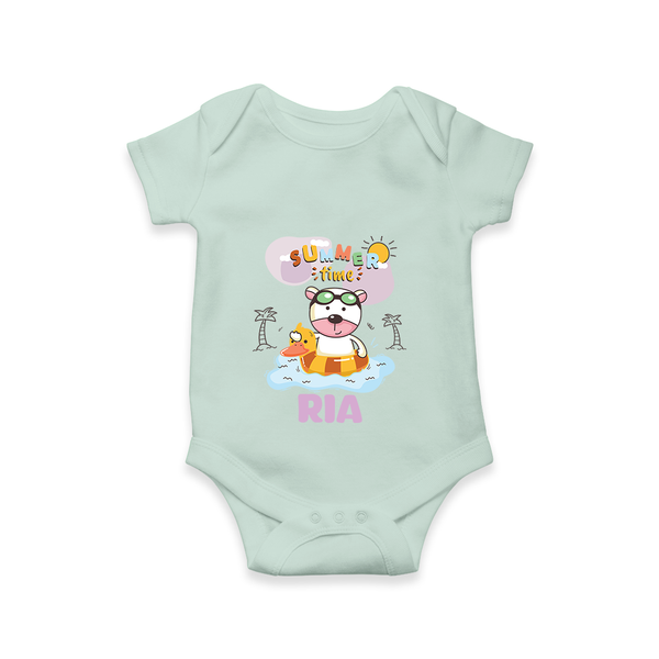 "Feel the warmth of summer in our "Summer Time" Customized Kids Romper" - MINT GREEN - 0 - 3 Months Old (Chest 16")