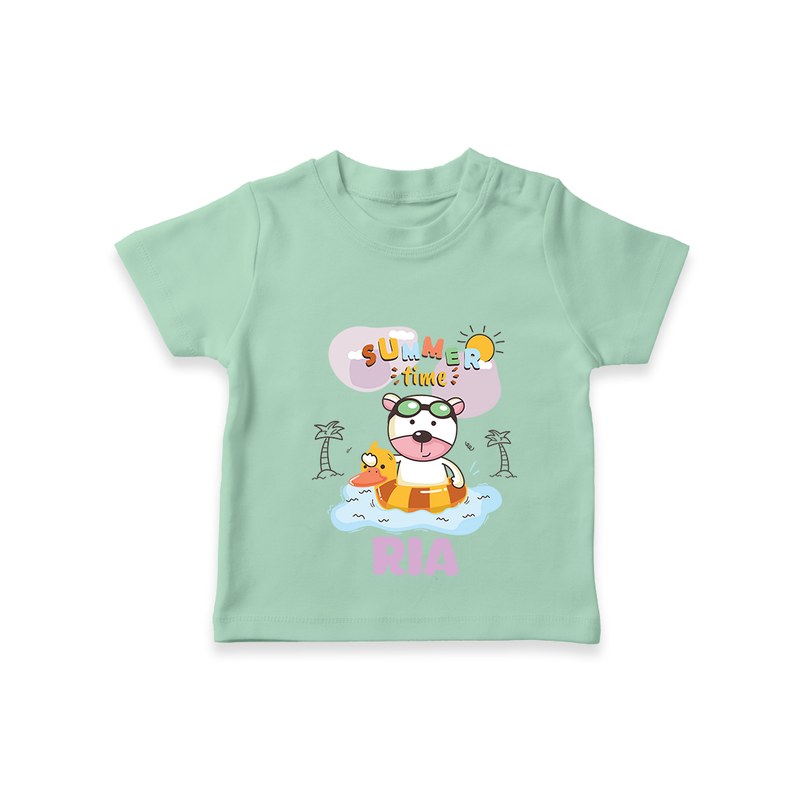 "Feel the warmth of summer in our "Summer Time" Customized Kids T-Shirt" - MINT GREEN - 0 - 5 Months Old (Chest 17")