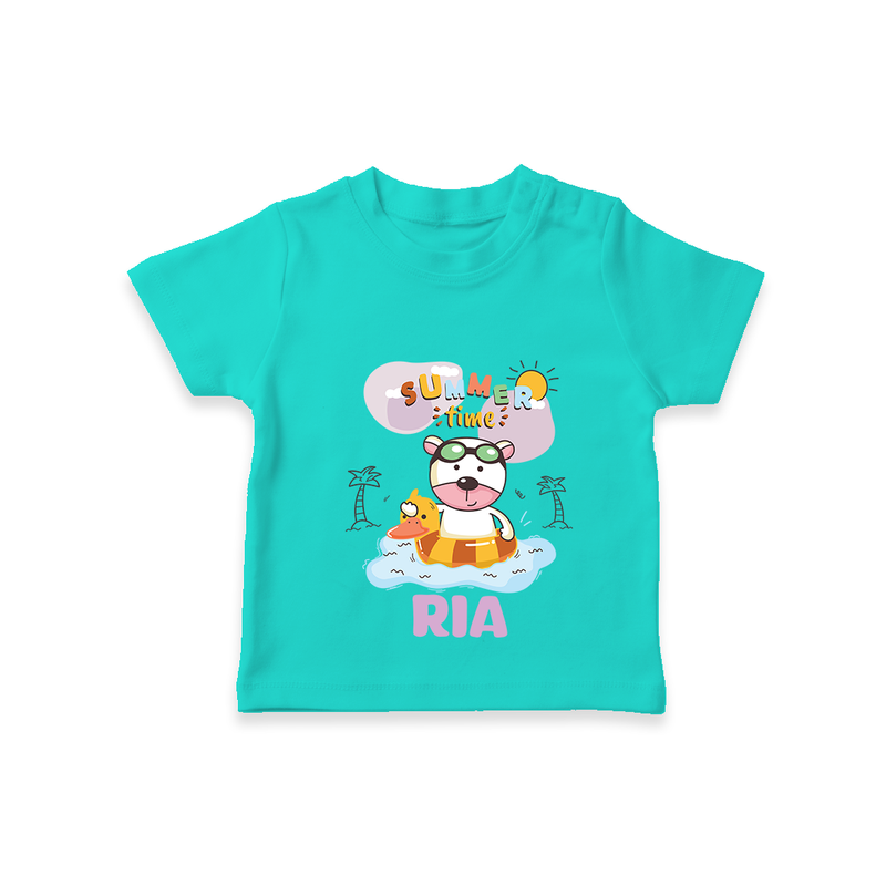 "Feel the warmth of summer in our "Summer Time" Customized Kids T-Shirt" - TEAL - 0 - 5 Months Old (Chest 17")