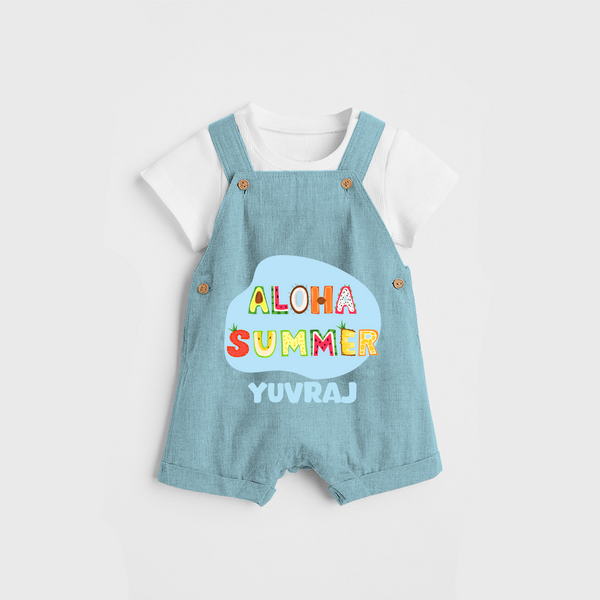Delight in summer blooms with our "Aloha Summer" Customized Kids Dungaree set - ARCTIC BLUE - 0 - 3 Months Old (Chest 17")