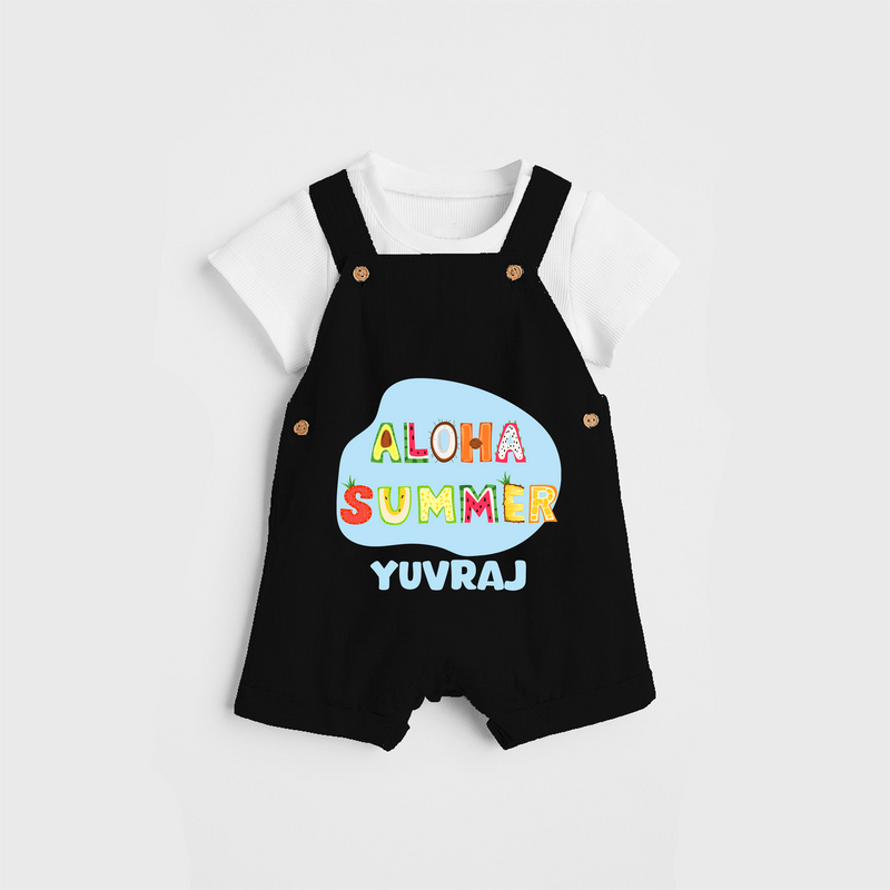 Delight in summer blooms with our "Aloha Summer" Customized Kids Dungaree set - BLACK - 0 - 3 Months Old (Chest 17")