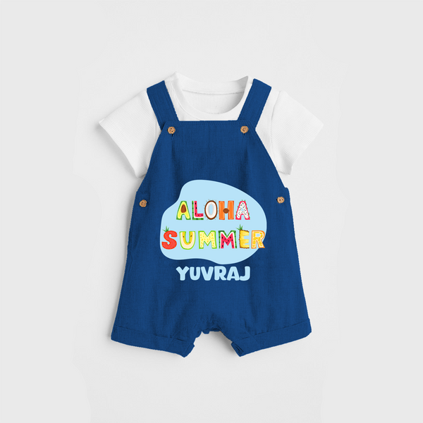 Delight in summer blooms with our "Aloha Summer" Customized Kids Dungaree set - COBALT BLUE - 0 - 3 Months Old (Chest 17")