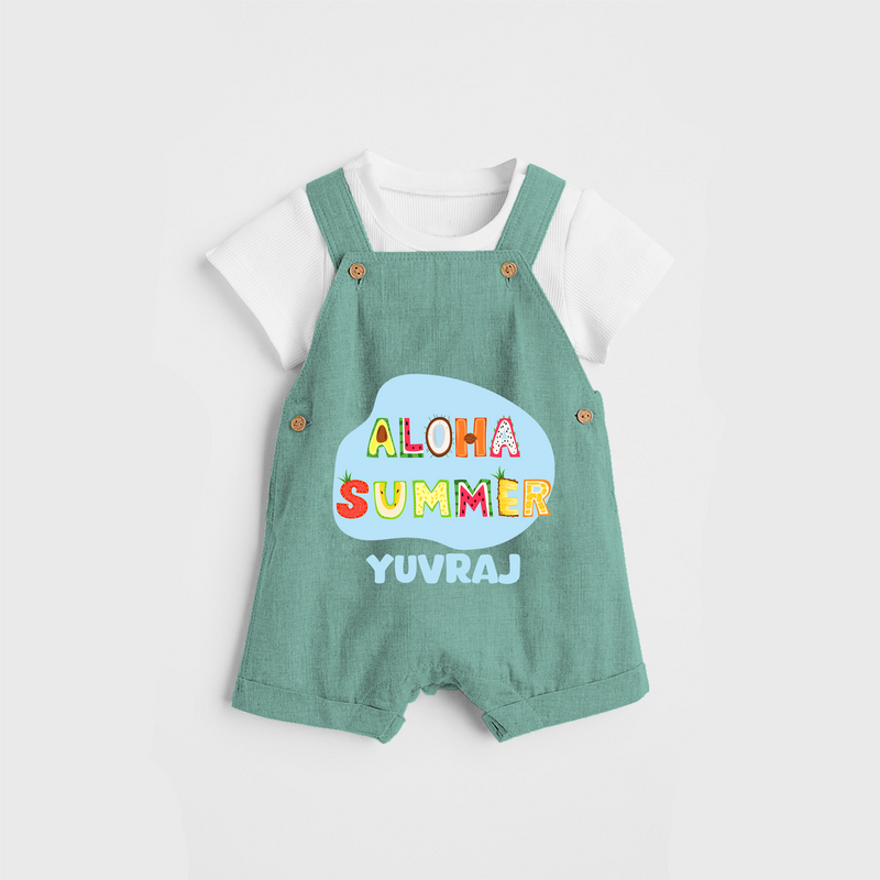 Delight in summer blooms with our "Aloha Summer" Customized Kids Dungaree set - LIGHT GREEN - 0 - 3 Months Old (Chest 17")