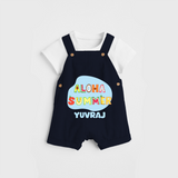 Delight in summer blooms with our "Aloha Summer" Customized Kids Dungaree set - NAVY BLUE - 0 - 3 Months Old (Chest 17")