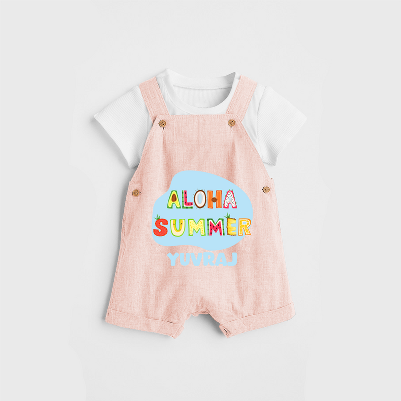 Delight in summer blooms with our "Aloha Summer" Customized Kids Dungaree set - PEACH - 0 - 3 Months Old (Chest 17")