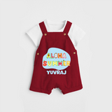 Delight in summer blooms with our "Aloha Summer" Customized Kids Dungaree set - RED - 0 - 3 Months Old (Chest 17")