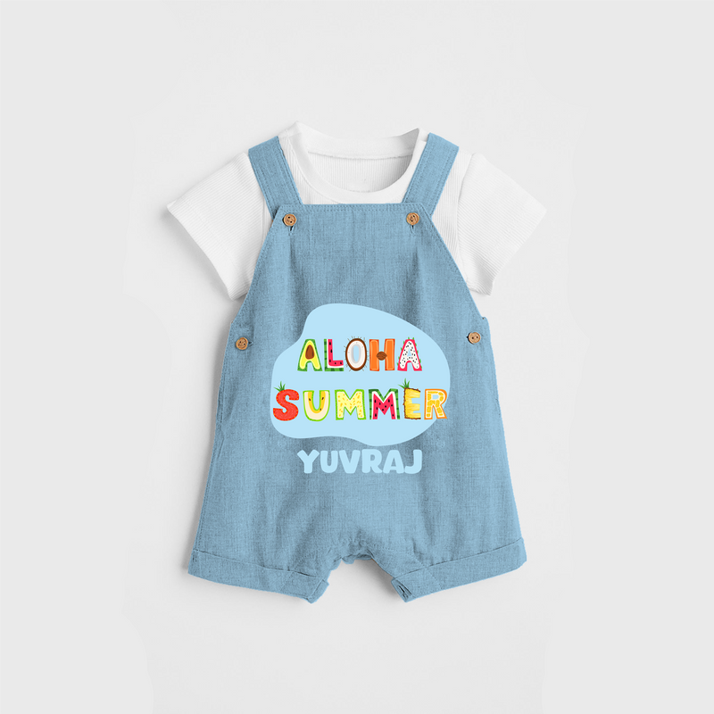 Delight in summer blooms with our "Aloha Summer" Customized Kids Dungaree set - SKY BLUE - 0 - 3 Months Old (Chest 17")