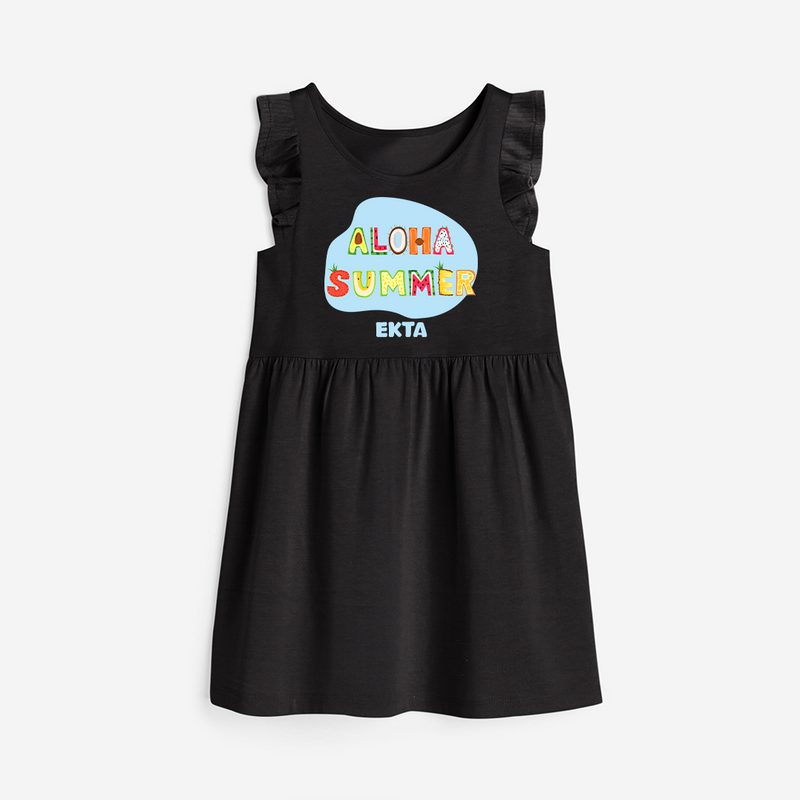 Delight in summer blooms with our "Aloha Summer" Customized Frock - BLACK - 0 - 6 Months Old (Chest 18")