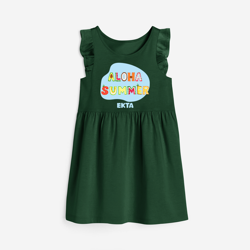 Delight in summer blooms with our "Aloha Summer" Customized Frock - BOTTLE GREEN - 0 - 6 Months Old (Chest 18")