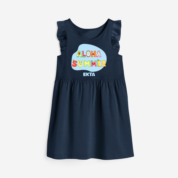 Delight in summer blooms with our "Aloha Summer" Customized Frock - NAVY BLUE - 0 - 6 Months Old (Chest 18")