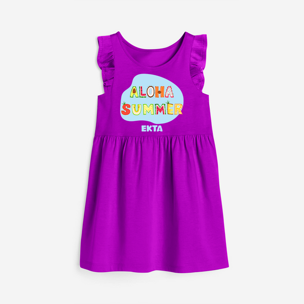 Delight in summer blooms with our "Aloha Summer" Customized Frock - PURPLE - 0 - 6 Months Old (Chest 18")