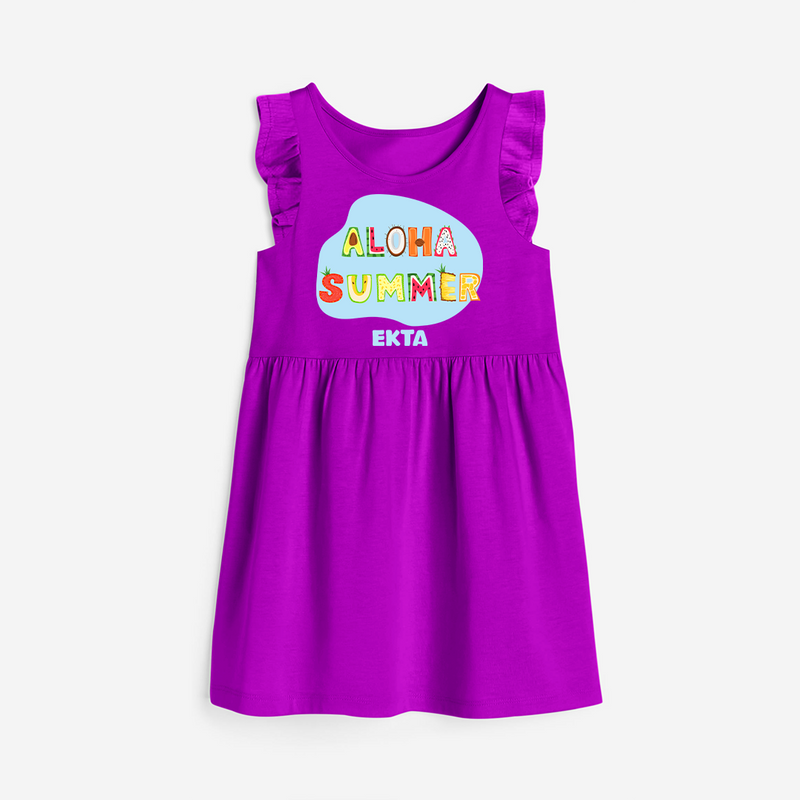 Delight in summer blooms with our "Aloha Summer" Customized Frock - PURPLE - 0 - 6 Months Old (Chest 18")