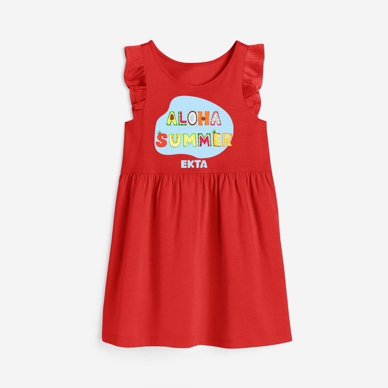 Delight in summer blooms with our "Aloha Summer" Customized Frock - RED - 0 - 6 Months Old (Chest 18")