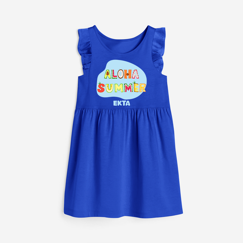 Delight in summer blooms with our "Aloha Summer" Customized Frock - ROYAL BLUE - 0 - 6 Months Old (Chest 18")