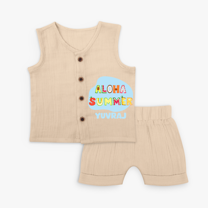 Delight in summer blooms with our "Aloha Summer" Customized Kids Jabla set - CREAM - 0 - 3 Months Old (Chest 9.8")