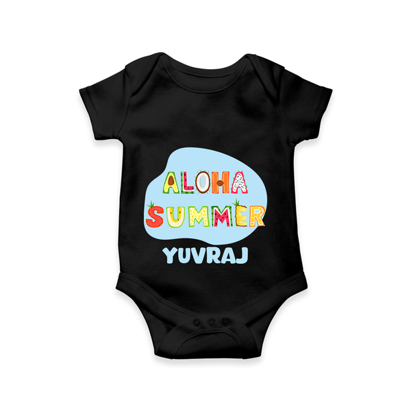 "Delight in summer blooms with our "Aloha Summer" Customized Kids Romper" - BLACK - 0 - 3 Months Old (Chest 16")