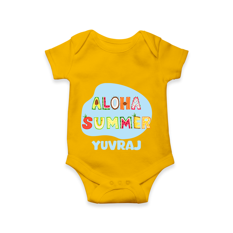 "Delight in summer blooms with our "Aloha Summer" Customized Kids Romper" - CHROME YELLOW - 0 - 3 Months Old (Chest 16")