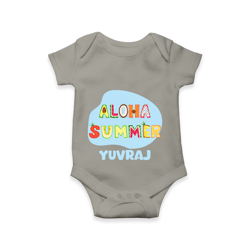 "Delight in summer blooms with our "Aloha Summer" Customized Kids Romper" - GREY - 0 - 3 Months Old (Chest 16")