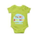 "Delight in summer blooms with our "Aloha Summer" Customized Kids Romper" - LIME GREEN - 0 - 3 Months Old (Chest 16")