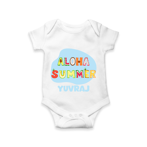 "Delight in summer blooms with our "Aloha Summer" Customized Kids Romper" - WHITE - 0 - 3 Months Old (Chest 16")