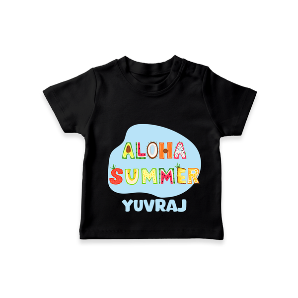 "Delight in summer blooms with our "Aloha Summer" Customized Kids T-Shirt" - BLACK - 0 - 5 Months Old (Chest 17")