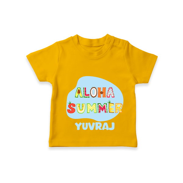 "Delight in summer blooms with our "Aloha Summer" Customized Kids T-Shirt" - CHROME YELLOW - 0 - 5 Months Old (Chest 17")