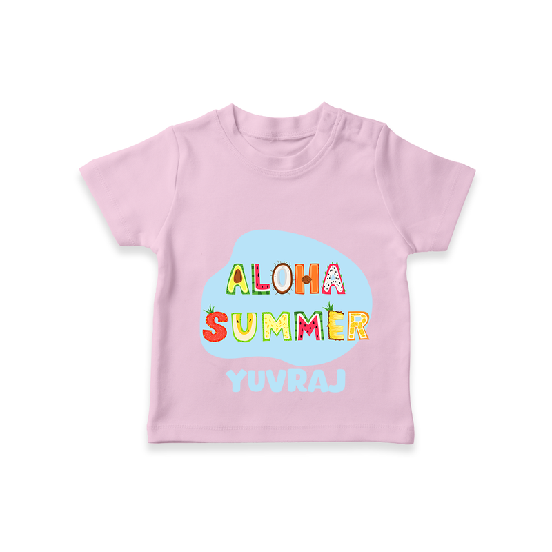 "Delight in summer blooms with our "Aloha Summer" Customized Kids T-Shirt" - PINK - 0 - 5 Months Old (Chest 17")