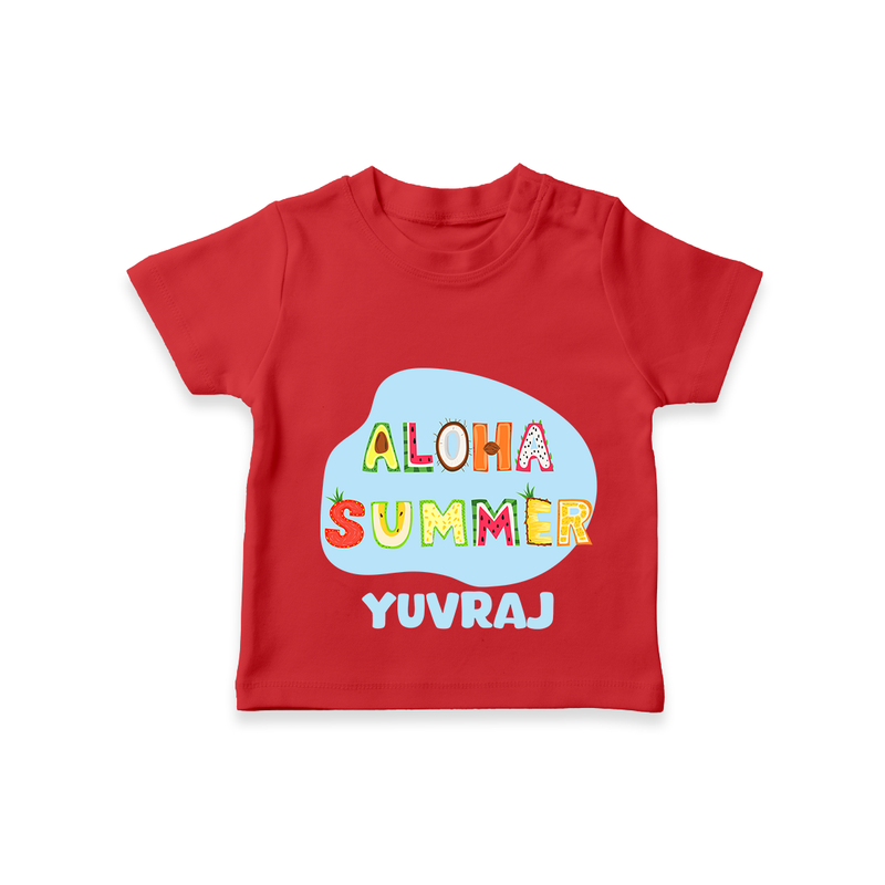 "Delight in summer blooms with our "Aloha Summer" Customized Kids T-Shirt" - RED - 0 - 5 Months Old (Chest 17")