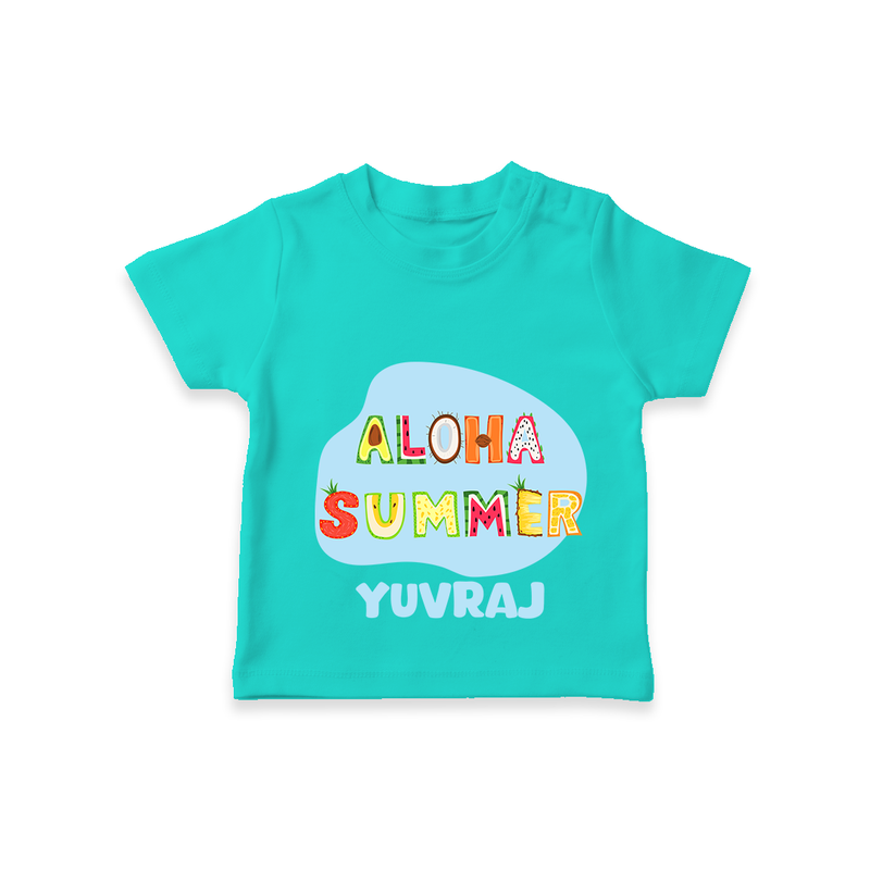 "Delight in summer blooms with our "Aloha Summer" Customized Kids T-Shirt" - TEAL - 0 - 5 Months Old (Chest 17")
