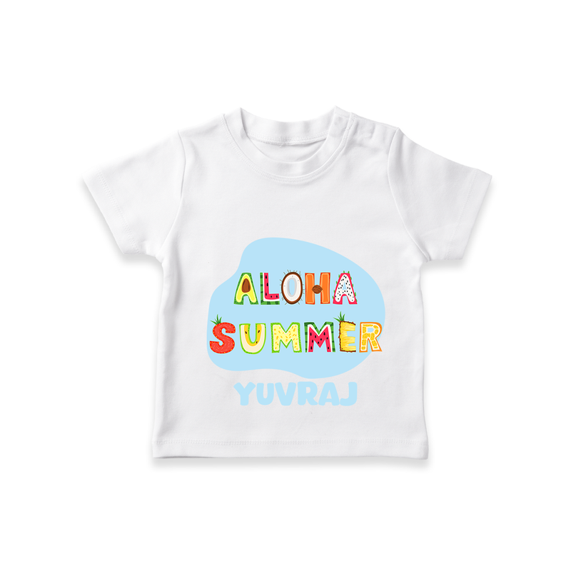 "Delight in summer blooms with our "Aloha Summer" Customized Kids T-Shirt" - WHITE - 0 - 5 Months Old (Chest 17")