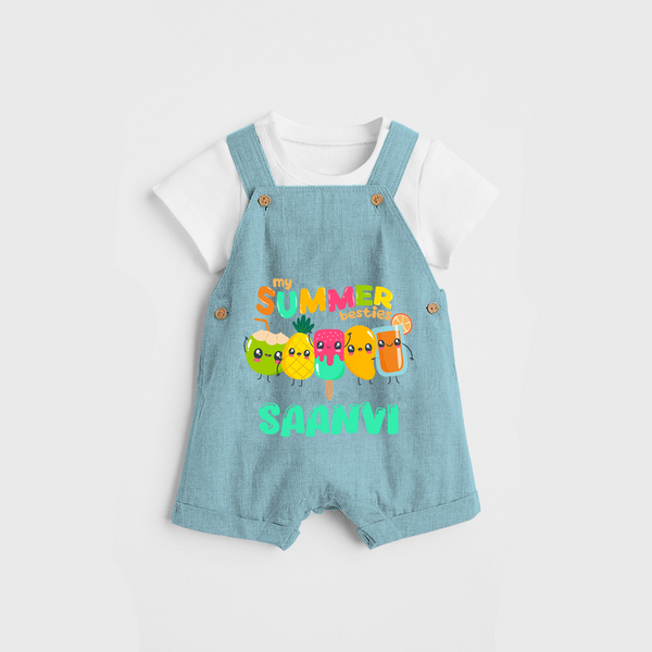 Celebrate the spirit of summer with our "My Summer Besties" Customized Kids Dungaree set - ARCTIC BLUE - 0 - 3 Months Old (Chest 17")