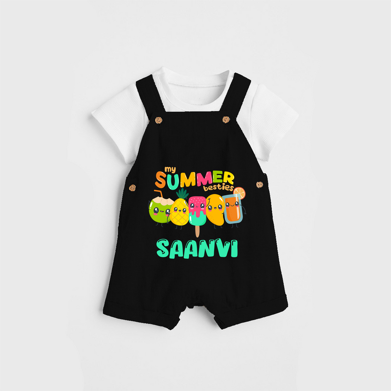 Celebrate the spirit of summer with our "My Summer Besties" Customized Kids Dungaree set - BLACK - 0 - 3 Months Old (Chest 17")