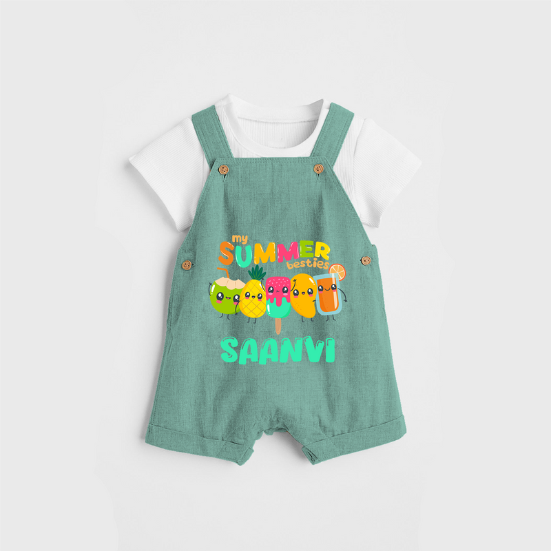 Celebrate the spirit of summer with our "My Summer Besties" Customized Kids Dungaree set - LIGHT GREEN - 0 - 3 Months Old (Chest 17")