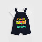 Celebrate the spirit of summer with our "My Summer Besties" Customized Kids Dungaree set - NAVY BLUE - 0 - 3 Months Old (Chest 17")