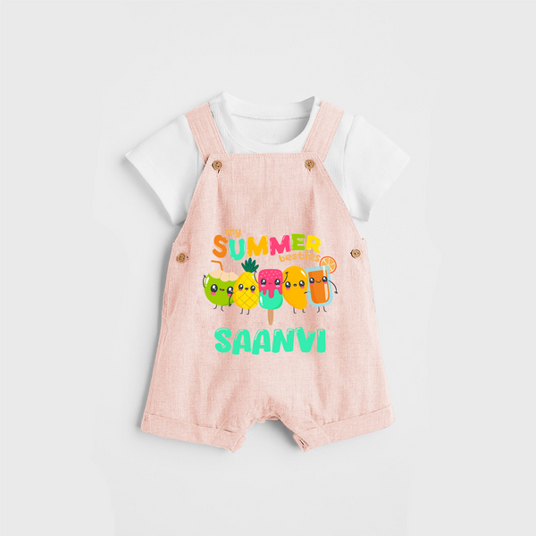 Celebrate the spirit of summer with our "My Summer Besties" Customized Kids Dungaree set - PEACH - 0 - 3 Months Old (Chest 17")