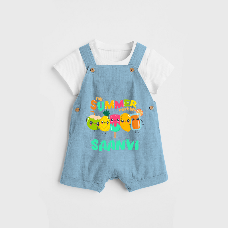 Celebrate the spirit of summer with our "My Summer Besties" Customized Kids Dungaree set - SKY BLUE - 0 - 3 Months Old (Chest 17")