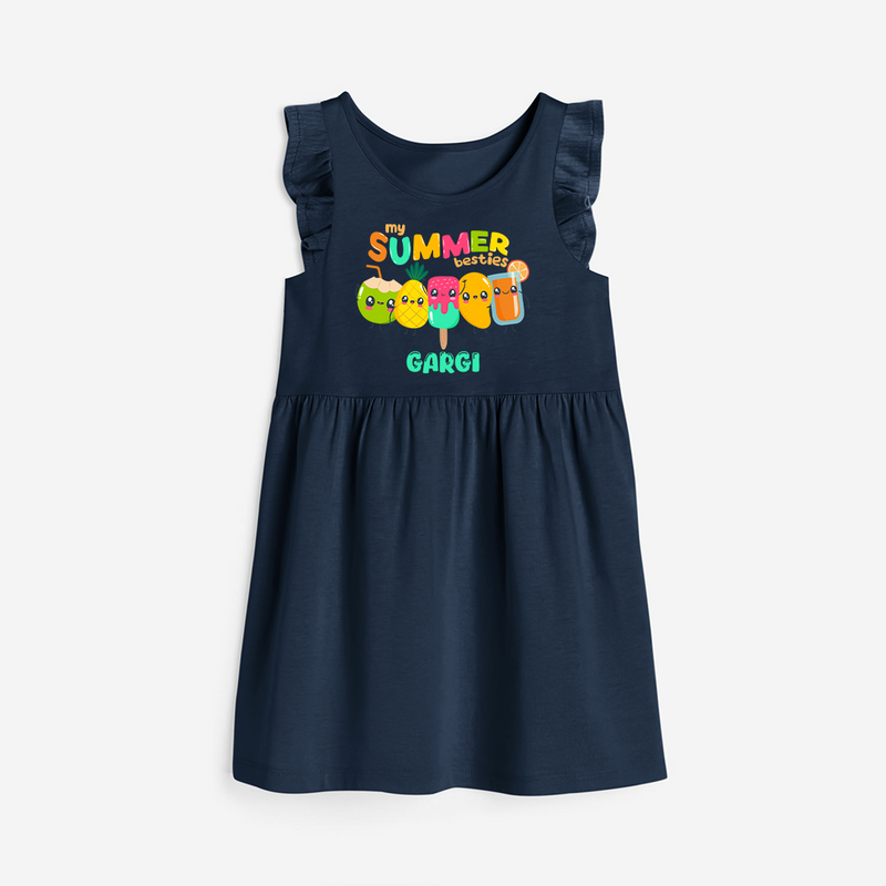 Celebrate the spirit of summer with our "My Summer Besties" Customized Frock - NAVY BLUE - 0 - 6 Months Old (Chest 18")