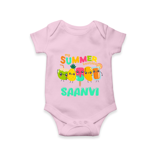 "Celebrate the spirit of summer with our "My Summer Besties" Customized Kids Romper" - BABY PINK - 0 - 3 Months Old (Chest 16")