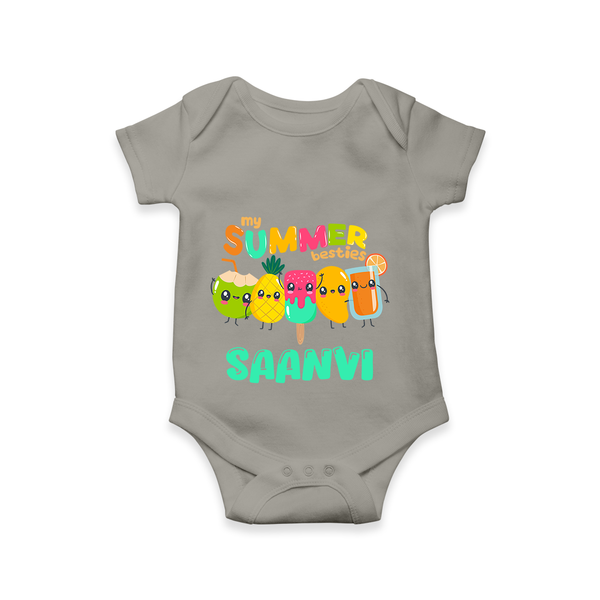 "Celebrate the spirit of summer with our "My Summer Besties" Customized Kids Romper" - GREY - 0 - 3 Months Old (Chest 16")