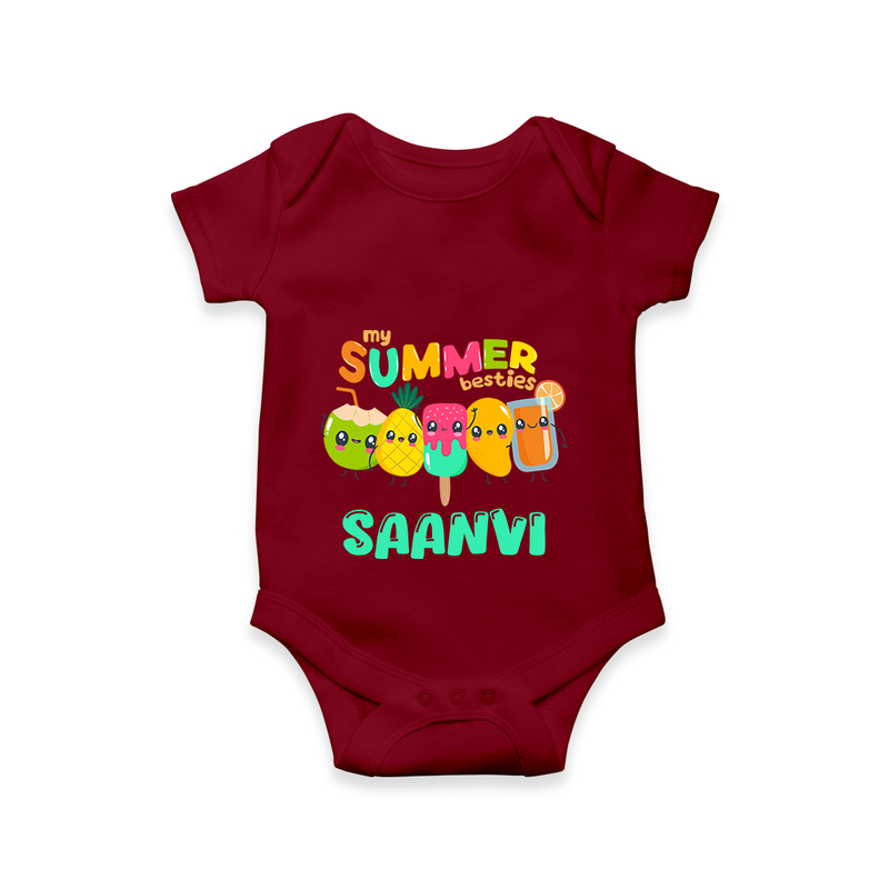 "Celebrate the spirit of summer with our "My Summer Besties" Customized Kids Romper" - MAROON - 0 - 3 Months Old (Chest 16")