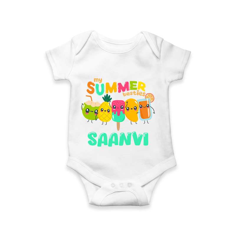 "Celebrate the spirit of summer with our "My Summer Besties" Customized Kids Romper" - WHITE - 0 - 3 Months Old (Chest 16")