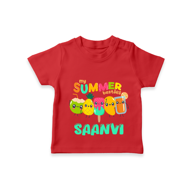 "Celebrate the spirit of summer with our "My Summer Besties" Customized Kids T-Shirt" - RED - 0 - 5 Months Old (Chest 17")