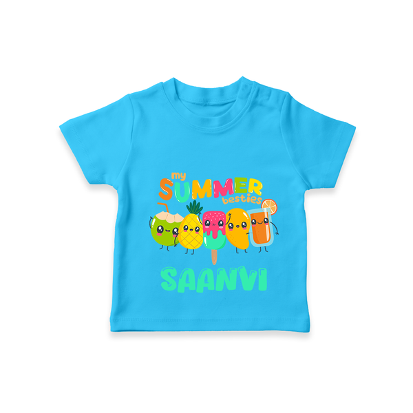 "Celebrate the spirit of summer with our "My Summer Besties" Customized Kids T-Shirt" - SKY BLUE - 0 - 5 Months Old (Chest 17")