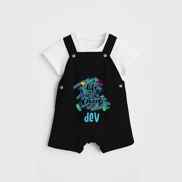 Capture beach memories in our "Life is Better at The Beach" Customized Kids Dungaree set - BLACK - 0 - 3 Months Old (Chest 17")