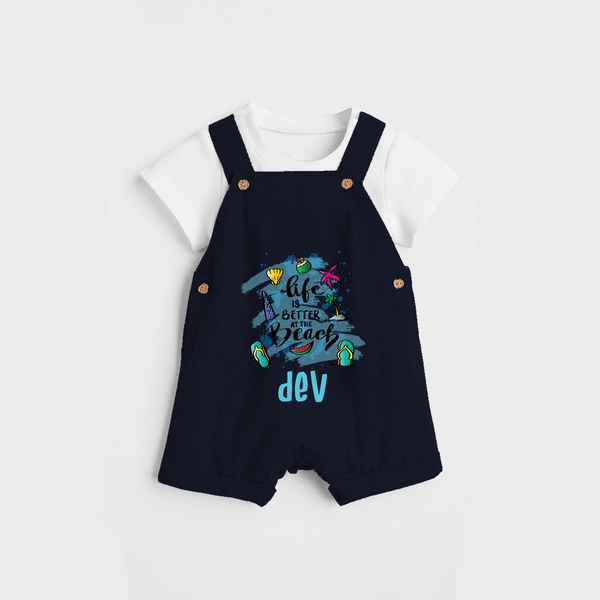 Capture beach memories in our "Life is Better at The Beach" Customized Kids Dungaree set - NAVY BLUE - 0 - 3 Months Old (Chest 17")