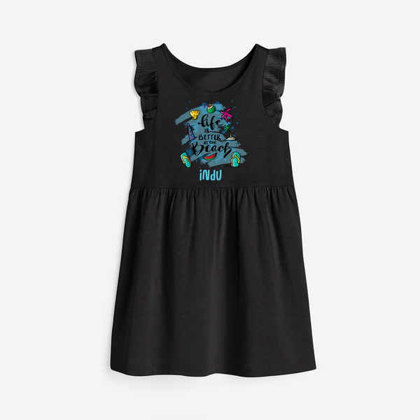 Capture beach memories in our "Life is Better at The Beach"Customized Frock - BLACK - 0 - 6 Months Old (Chest 18")
